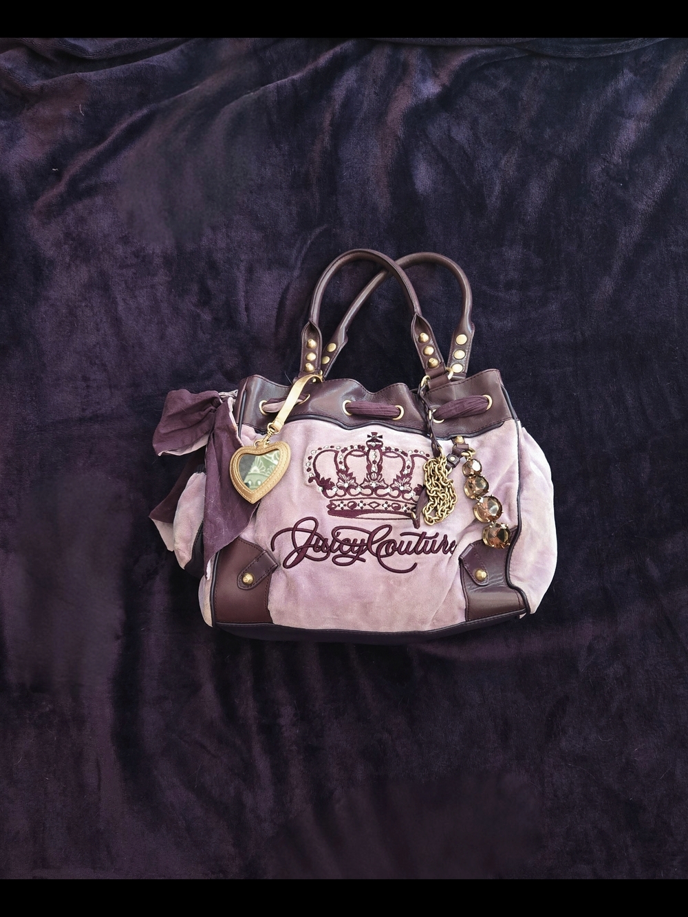 Juicy Couture Purple Suede Tote Bag with Crown Logo